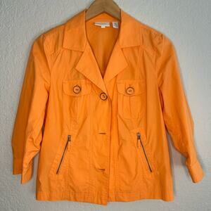 Chico’s Orange Vacation Jacket Nautical Coastal Preppy Resortwear Seaside Bright